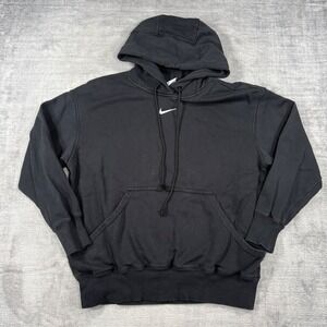 Nike Sweatshirt Mens Small Black Center Swoosh Pullover Hoodie Hip hop Gym